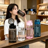 550ml Sports Water Bottle, Large-Capacity Transparent Scale Cup with Straight Drinking Bouncing Lid Outdoor Portable Kettle