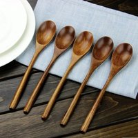 5 Pcs Soup Spoon Wooden Spoon and Fork Tableware Natural Ellipse Ladle Spoon Set Eco Friendly Products Spoons for Cooking