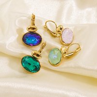 Light Luxury 18K Gold Plated Stainless Steel Heart Shaped Pink Colorful Crystal Stone Stud Dangle Earrings for Women