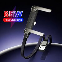 65W Foldable Type C Cable Fast Charging Elbow Gaming USB C Cable PD 27W C-L Cable Built-in Phone Mount for iPhone Xiaomi