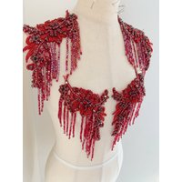 Red Handmade Tassel Rhinestone Embelliment Dr Wedding Dr Embroidered Rhinestone Accories Performance Costume Dance...