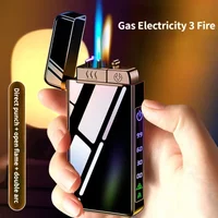 2025 New Metal USB Windproof Lighter Torch Jet Dual Plasma Arc Lighter Gas Electric Butane Rechargeable Pipe Cigar Lighter