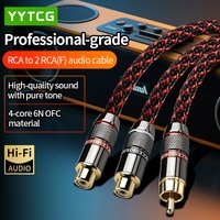 YYTCG RCA Male to 2 RCA Female Audio Cable 6N OFC Pure Copper 4-Core Y Splitter Cord for Amplifier Speaker