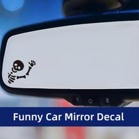 2PCS/SET Funny Waving Skeleton Car Mirror Sticker, Waterproof Vinyl Decal for Rearview Mirror