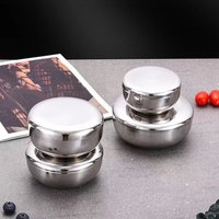 Single Layer Korean Stainless Steel Bowl Tableware With Lid Round Rice Bowl Silver Anti Drop Children Bowl Kimchee