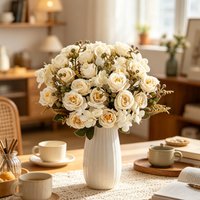 Artificial Flower Silk Rose Wedding Wreath Home Room Table Festival Decoration Outdoor Yard Garden Bride Bouquet DIY Party Gift