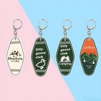 Vintage Motel Style Acrylic Keychain - Silly Goose Club & Mountain Camping Adventure Keyring for Backpackers Travelers Hikers