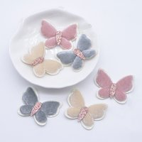 10Pcs 35*27mm Short Plush Double Butterfly Appliques for DIY Headwear Hair Clips Bow Decor Accessories