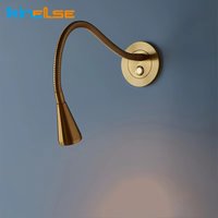 Gold LED Bedside Wall Lamp With Switch Working Study Reading Lamp Flexible Gooseneck Adjustable for Hotel Headboard Night Light