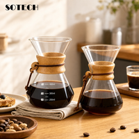 Chemex-Style Pour-Over Coffee Maker, Glass Drip Coffee Pot (400ml,600ml) with Wooden Collar, Borosilicate Glass Hand-Brew Coffee