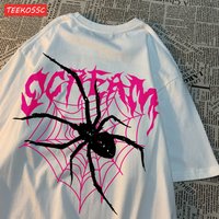 Casual Cotton Women'S T-Shirts Scream Spiders Cobwebs Printing Tops Oversize O-Neck Soft Short Sleeve Fashion Female Clothes