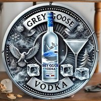 Vintage Grey Goose Vodka Metal Wall Art, Round Retro Bar Themed Decorative Tin Sign, Rustic Pub Themed Metal Plaque for Man Cave