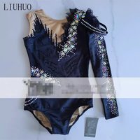 LIUHUO Customized Rhythmic Gymnastics Leotards Girls Women Black Handmade Rhinestone Dance Wear Competition Unitards BD1770