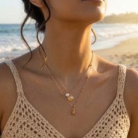 Minimalist Starfish Ball Chain Necklaces for Women Double Layer Metal Shell Sea Star Pendant Necklaces Holiday Party Jewelry
