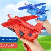 Outdoor Glowing Foam Aircraft Launcher Catapult Glider Aircraft Gun Toy Children's Game Bubble Model Shooting Flying Roundab 10M