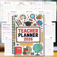 1PC Spiral Notebooks, Cartoon Stationery & Globe-Themed Spiral 2026 Teacher Planner Notebook, for Organizing Teaching Schedules