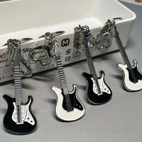 Creative Mini Musical Instruments Guitar Keychain Multi-Color Rhinestone Keyring Women Men Car Handbag Phone Case Pendent Gift image 4