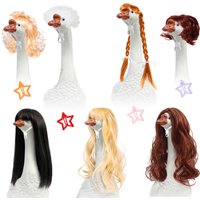 3/4Pcs Porch Goose Wig for 17 Inch and 23 Inch Statue Universal Lawn Goose Wig with Hair Clip Outdoor Statue Decorative