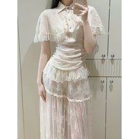 2026 Summer New Fashion Women's Matching Sets Vintage Lace Cape Top + Lace Half Skirt Set for Women France Party Sexy Outfits