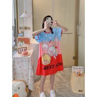 Cartoon Duck Print Lounge Dresses, Comfy Cute Short Sleeve Crew Neck Dress, Women's Loungewear & Dresses