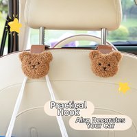 "Cute Cartoon Bear Car Seat Back Hook - Creative Multi-purpose Auto Interior Storage Hanger"