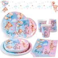 Pink Blue Bear Disposable Tableware Boy or Girl Gender Reveal Party Decorations Kids Favors Gift Dinnerware Baby Shower Supplies