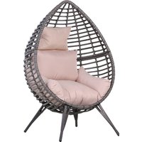 Garden Egg Chair, Teardrop Outdoor PE Rattan Chair with Full-body Soft Padded Cushion, Grey
