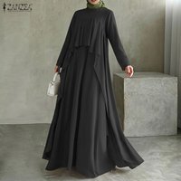 Fashion Muslim Abaya Dress ZANZEA Women Stylish Ruffled Maxi Dresses Long Sleeve Solid Loose Dubai Sundress Kaftan Ramadan Robe
