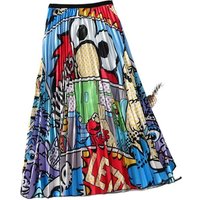 Women's half-length skirt, elastic waist, pleated skirt, printed, mid-length, pleated A The skirt is elegant and stylish