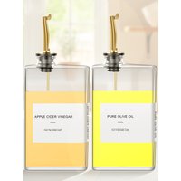 2Pcs 500ml Olive Oil Dispenser Bottle Glass Oil Dispenser Rectangular Cooking Dispenser Transparent Olive Oil Bottle WIth Labels