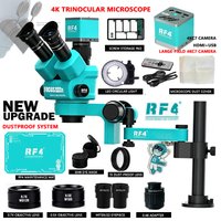 RF4 Trinocular Stereo Microscope 2K 4KC7 HDMI USB Video Camera 360 ° Rotation Articulating Arm Stands Phone Soldering PCB Repair