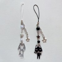 Handmade Toro Cat phone charm y2k white and black 1PCS