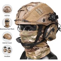 Tactical Helmet with Headset,Adjustable Airsoft Helmet with Helmet Cover & Fcae Balaclava Mask for Cosplay Tactical Hunting Gear
