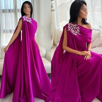 Customized Simple Prom Available Asymmetrical One-Shoulder A-line Dress Formal Ocassion Gown Paillette / Sequins Satin vestido