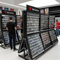 custom.Vertical Acrylic Tier Shelf Metal Customized Baseble Card Display Rack Cards Display Showcase With LED