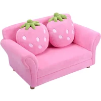 %a Kids Sofa, Upholstered Toddler Couch Chair with Ergonomic Back & 2 Strawberry Pillows, Double Seat Toddler Armchair for
