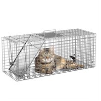 32" Live Animal Cage Trap - Steel Large Folding Humane Cat Trap Raccoon Trap w/Handles for Rabbits, Stray Cats, Squirrels, Skunk