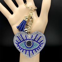 Full Rhinestones Love Heart Evil Blue Eye Key Chain for Women Men Gold Color Turkish Eyes Keyring Bag Pendant Jewelry Gifts