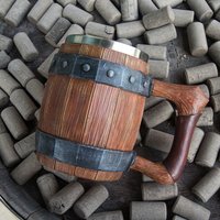 Viking Wood Barrel Beer Mug Tankard 304 Stainless Steel Liner Medieval Nordic Style Wooden Rivet Leather Wooden Beer Stein 600ml