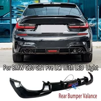 With Led Light Rear Bumper Valance for Bmw G20 G21 330i 330e 330d M340i M340d M Sport 2019-2022 Pre-Lci Rear Bumper Diffuser