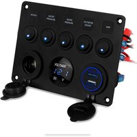 5 Gang 12v 24v Car Marine Switch Panel Waterproof Digital Voltage Display Dual USB Charger On-Off Boat Yacht Rocker Panel Switch