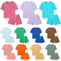 2026 Summer Children Shortsleeve Sports Suit Baby Boys Girls Solid Color T-shirt+Shorts Two-piece Suit For 0-13Years