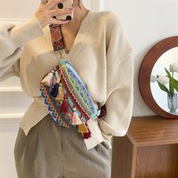 Waist Bags for Women Leisure Canvas Geometric Fanny Pack for Girls Crossbody Embroidered Chest Bag Belt Tassel Waist Packs