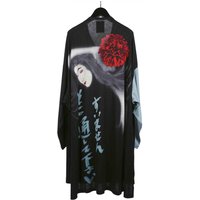 TOP-YAMAMOTO Japanese original design Dark niche round neck black printed long cotton T-shirt