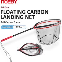 Noeby-Float Tube Landing Net, Folding Net, Carbon Handle Net, 60cm * 50cm, Total 122cm Floating Nets, Pike Big Fish Tackles