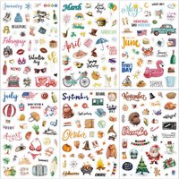 6sheets Pre-cut Stickers Self-Adhesive Paper Stickers for Scrapbooking Journals Planners DIY Crafts Embellishments Stickers