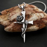 Fashion Vintage Rose Cross Necklace for Man Woman Punk 316L Stainless Steel Couple Pendant Creative Amulet Jewelry Dropshipping