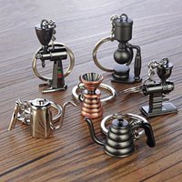 Creative 3D coffee charactors series keychain pendant coffee shop commemorative small gift car metal keychain custom engraving