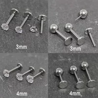 F136 Titanium 18G/16G Threadless Push Pin Labret Stud Zircon and Bead Piercing Septum CZ Cartilage Earring Tragus Stud Wholesale