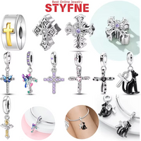 Silver-Plated Cross Clip-on Spacer Charms Beads Fit Original Bracelets Bag Keychain Charms Beads Pendant Diy Women Jewelry Gift